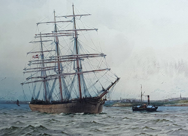 William Thomas Nichols Boyce watercolour for sale - Great Emperor (past) and fully rigged ship