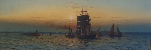 William Thomas Nichols Boyce watercolour for sale, Tyne shipping at sunset