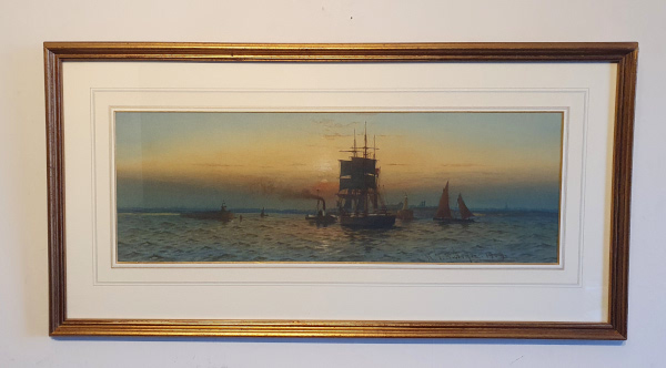 William Thomas Nichols Boyce watercolour framed, Tyne shipping at sunset (just a reflection on lhs)