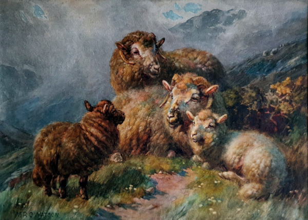 William R.C Watson watercolour for sale, Sheep in the highlands