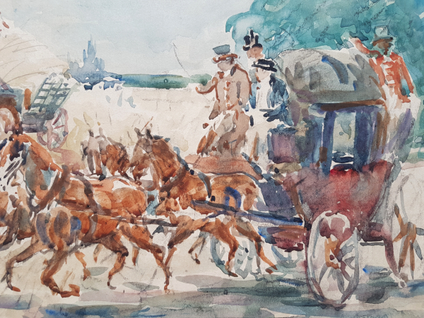 Albert Ludovici Jnr watercolour Mail stagecoach