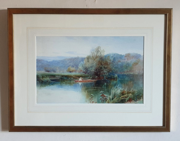 Alfred Fontville de Breanski watercolour for sale, A bend on  the River Wey, Surrey