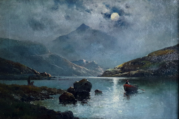 Alfred Fontville de Breanski oil painting for sale: Snowdon from Glyn Lydam, North Wales