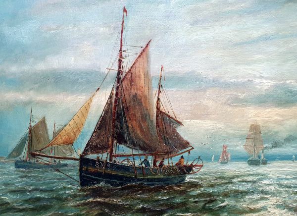 Bernard Benedict Hemy oil painting, Off North Shields at Dusk, shipping