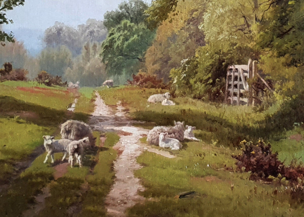 Edward Henry Holder oil painting: Sheep on a lane