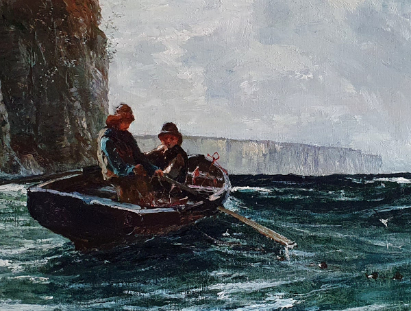 Edwin Ellis oil painting for sale: Checking the nets, Flamborough Head