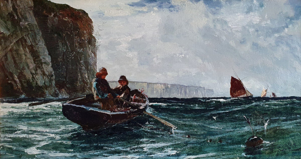 Edwin Ellis oil painting for sale: Checking the nets, Flamborough Head