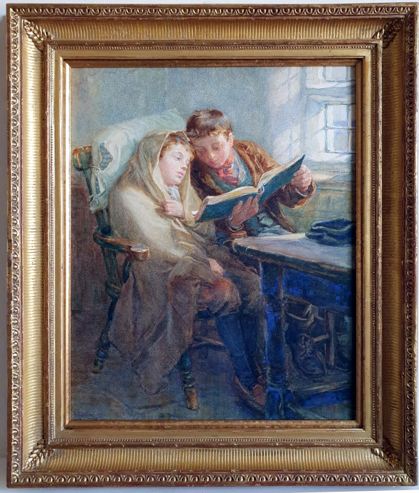 Ralph Hedley, watercolour, A caring brother, framed, AR70 glass