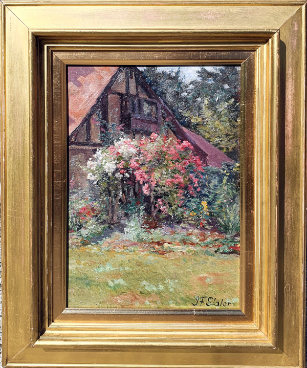John Falconar Slater, oil painting, Garden roses, framed