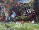 John Falconar Slater oil painting for sale, Cottage Garden, hens