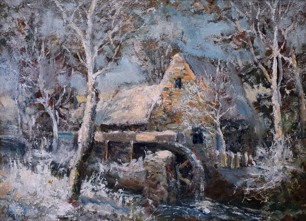 John Falconar Slater, oil painting for sale, Mill in winter