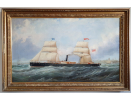 John Scott oil painting for sale, Newcastle built steamship SS Brazilian departs Tynemouth