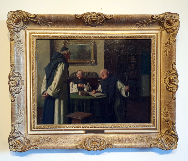 Max Barascudts oil painting, Monks in the monastery library, frame