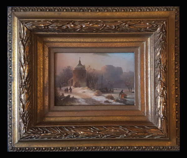 Winter Town Scene with Frozen River.2.J.F.H.