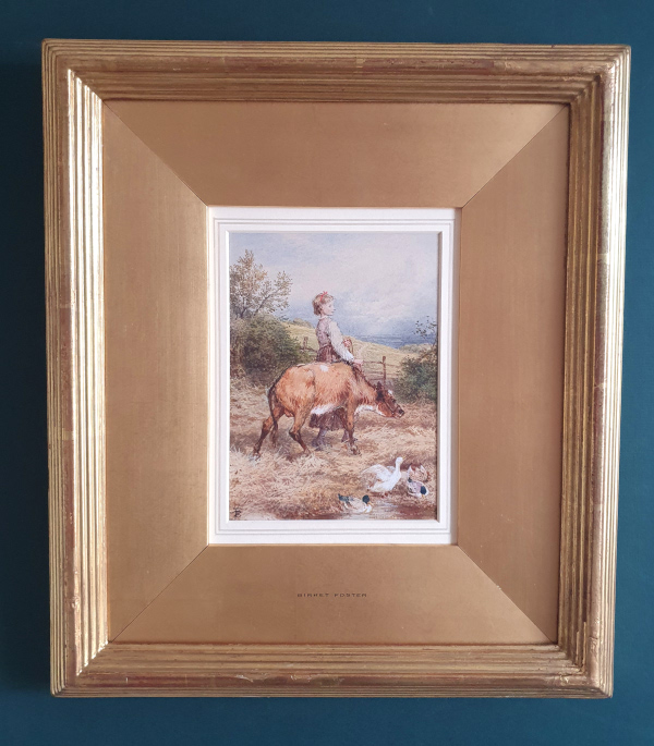 Myles Birket Foster, watercolour framed and mounted, Feeding the calf