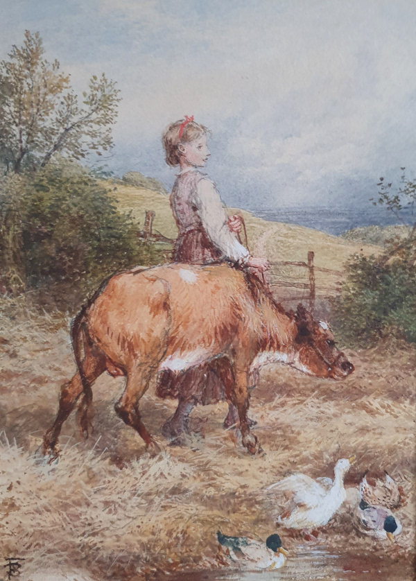 Myles Birket Foster, watercolour for sale, Feeding the calf