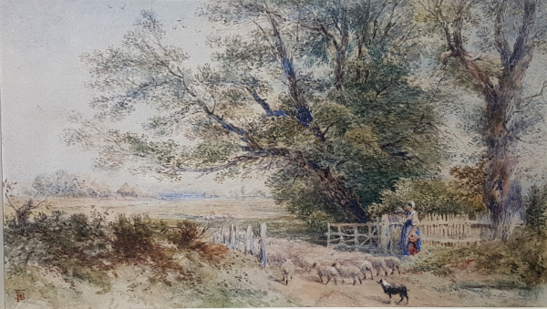 myles.birket.foster.watercolour.for.sale - Herding the sheep