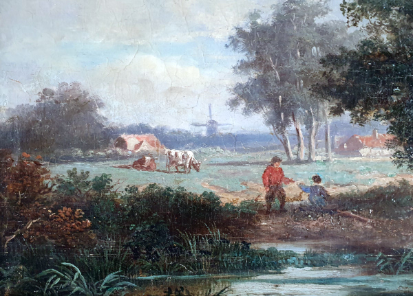 Patrick Nasmyth, oil painting, farmhands by the pond