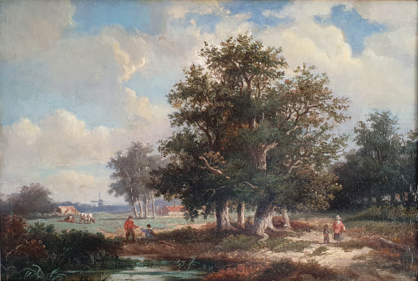 Patrick Nasmyth, oil painting for sale, Landscape with figures and farmstead