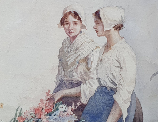 Percy Lancaster, watercolour for sale, The flower seller
