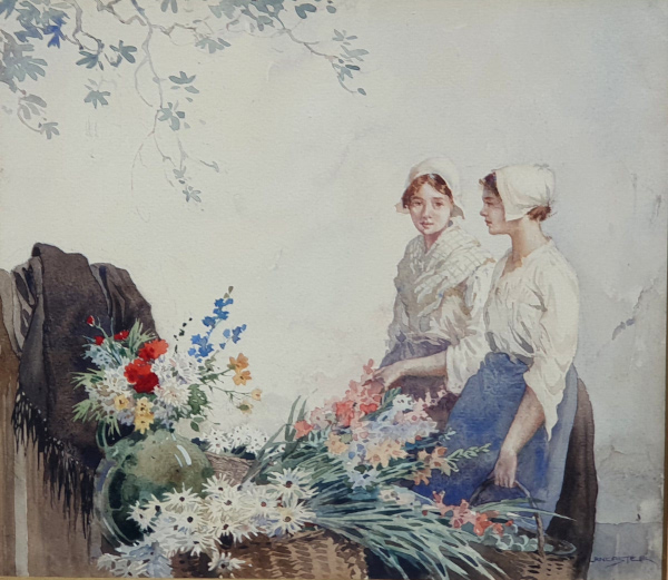 Percy Lancaster, watercolour for sale, The flower seller