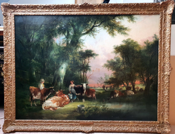 Henry and Charles Shayer oil painting Milking time, framed