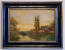 John Falconar Slater, oil painting, Poplar farm at sunset, framed