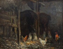 Barn with Horses and Chickens.J.F.Slater