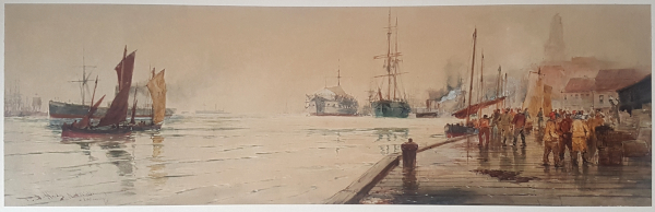 Thomas Bush Hardy, watercolour for sale, A wet morning at North Shields