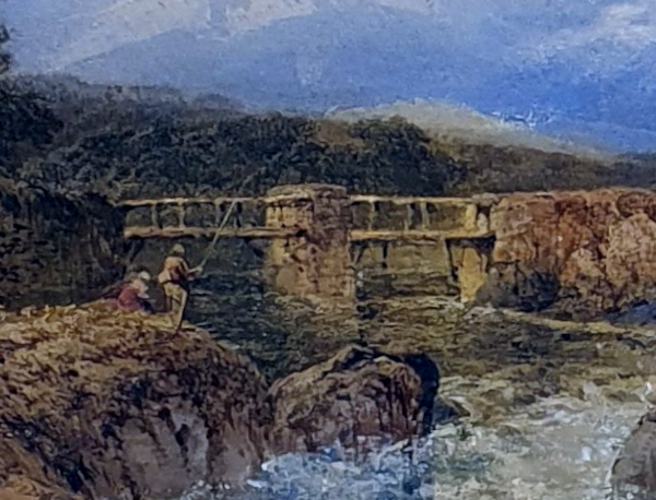 Thomas Miles Richardson watercolour : fisherman Fly fishing in the Highlands
