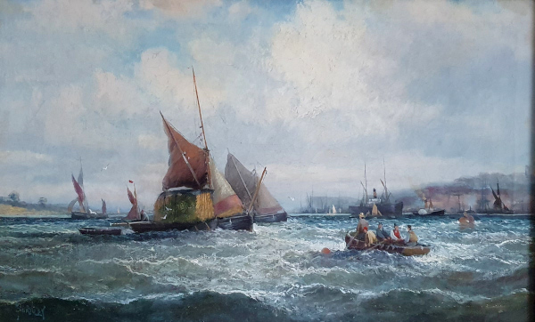 William.Thornley.oil.painting.for.sale - Hay barges on the Medway