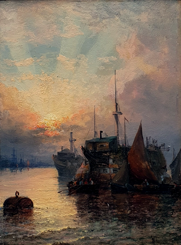 William Anslow Thornley, oil painting for sale, harbour dawn