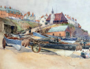 Thomas Swift Hutton, watercolour, Cullercoats harbour