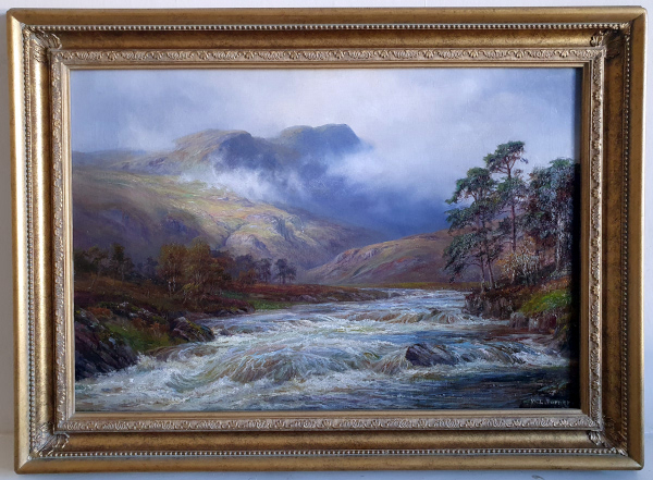 William Lakin Turner, oil painting, On the River Leny, frame