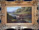 Walter J. Watson oil painting: Cattle watering, Near Bolton Abbey