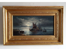 William Anslow Thornley oil painting, Moonlight over Gravesend, frame